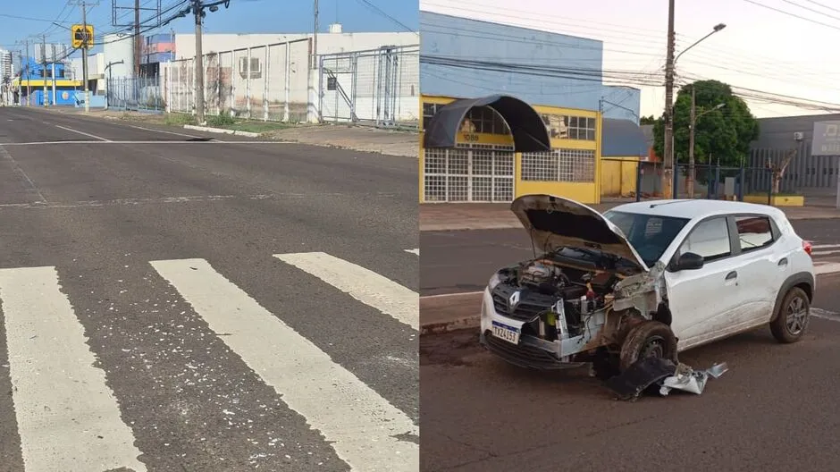 Carro destruído é encontrado abandonado na contramão após acidente na Coronel Antonino