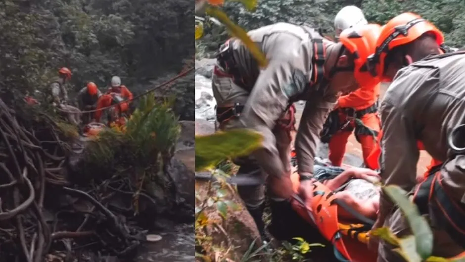 Jovem se fere ao errar salto na Cachoeira do Ceuzinho e é resgatado pelos bombeiros